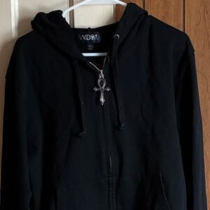 Widow Black Gothic Ankh Zip Up Pointy Hoodie